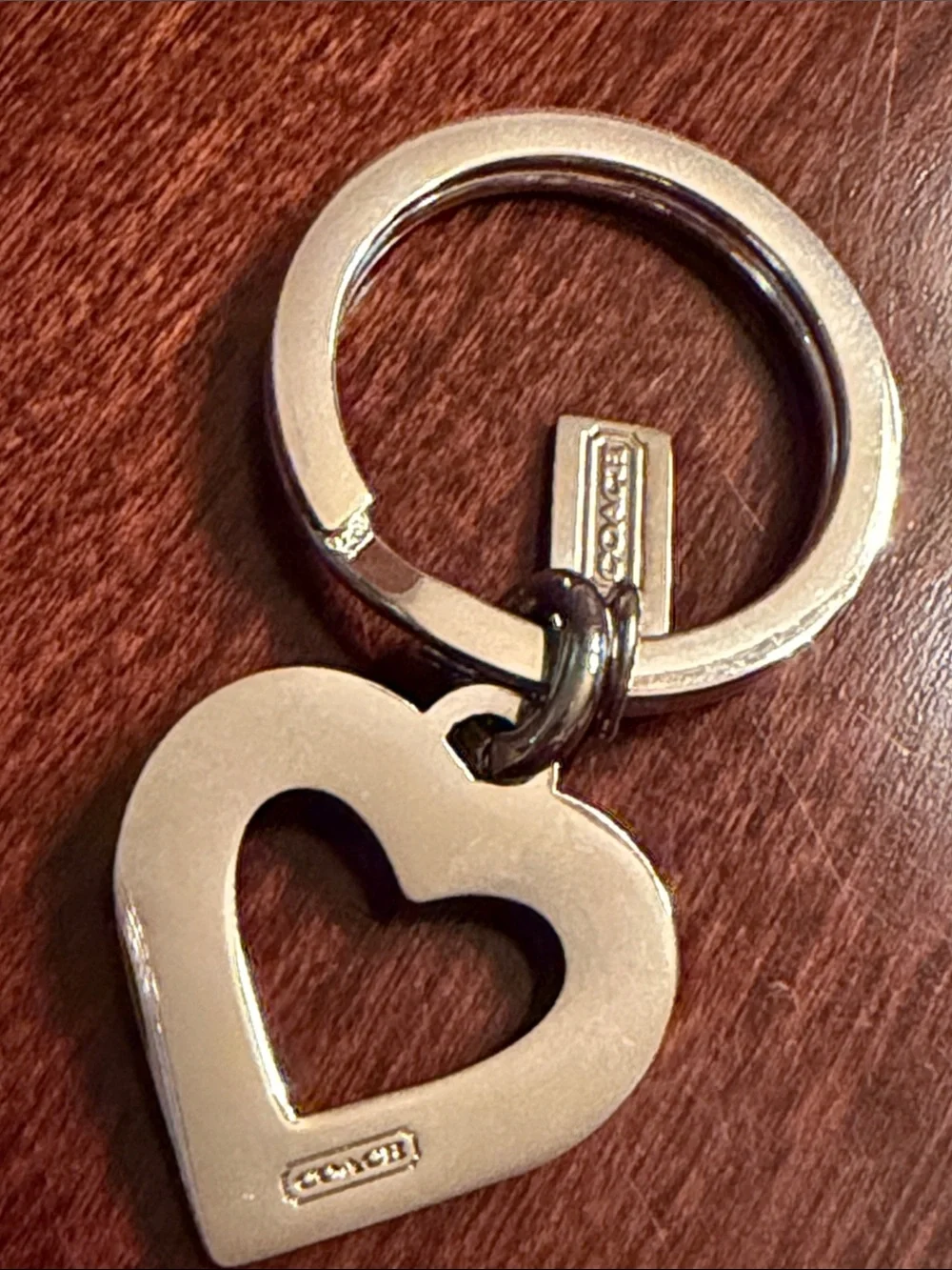 Coach Silver-Tone Key Ring with Pink Rhinestones